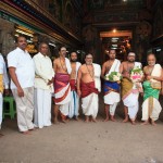 Dignitaries including the Executive Officer of the temple, other administrative officers as well as Archakas of the temple waiting to offer Poorna Kumbha Swagata to the Jagadguru