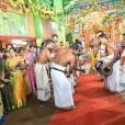 Jagadgurus being welcomed at the Sri Sharadamba Bhajana Mandiram in Kasaragod