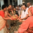 The titular Maharaja of Travancore, Sri Moolam Thirunal Rama Varma performing Pada Puja